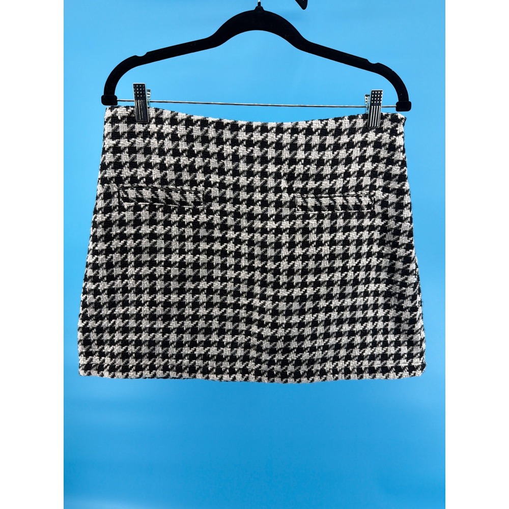 A New‎ Day Womens Black White Houndstooth Tweed Mini Skirt Size 10